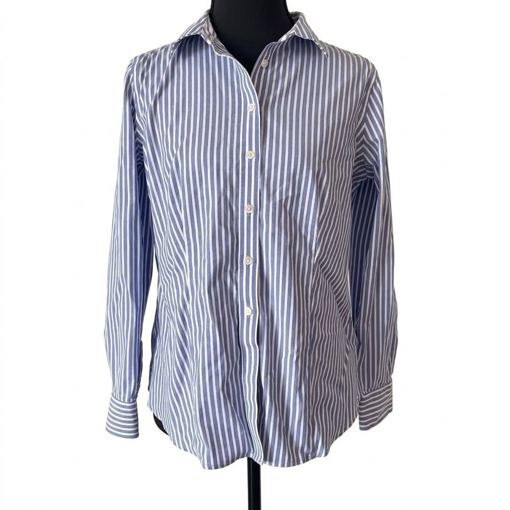 Talbots WOMENS 6 PETITE Button Down Shirt Non Iron Blue Stripe Work wear Office